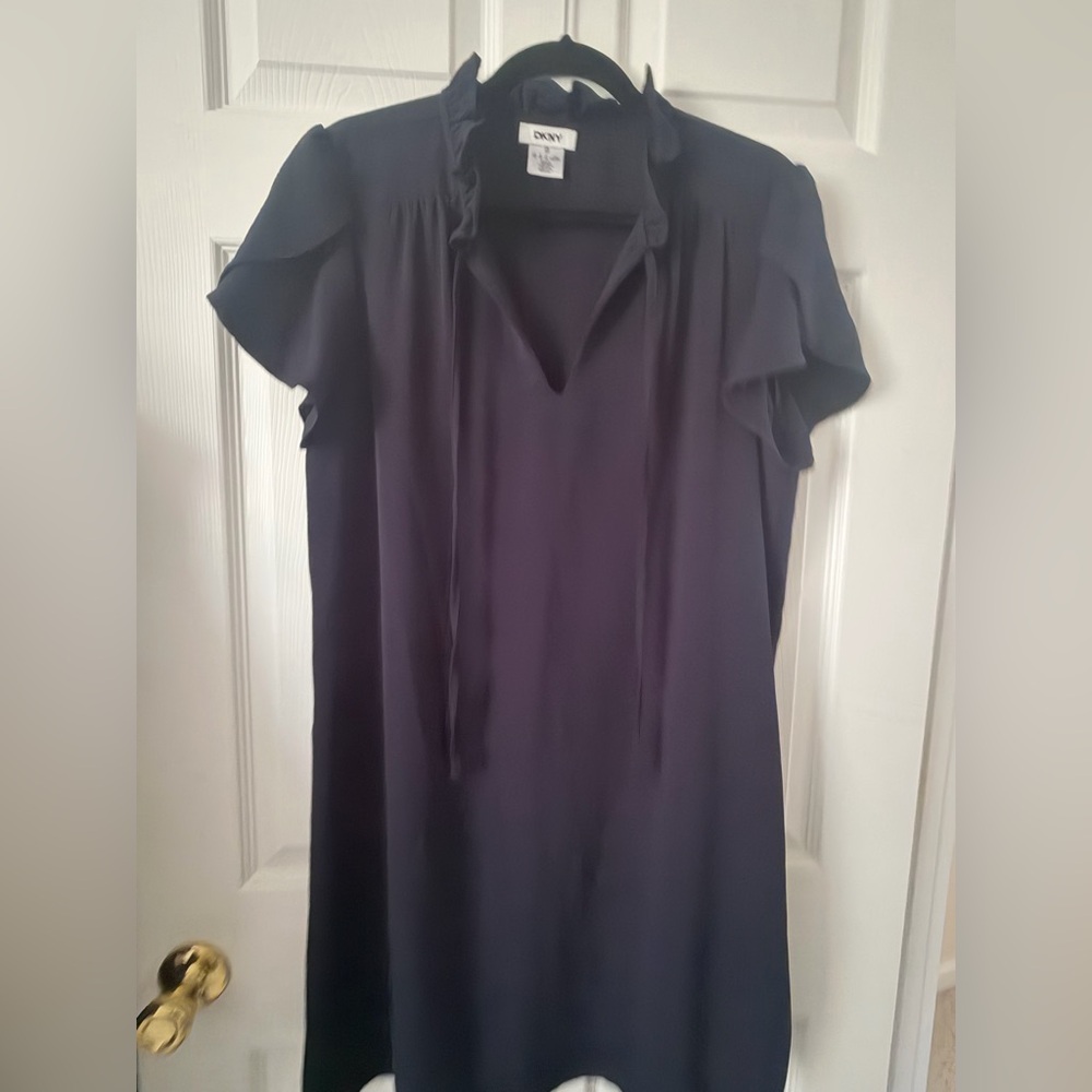 DKNY Deep Navy Ruffle-Trim Blouse